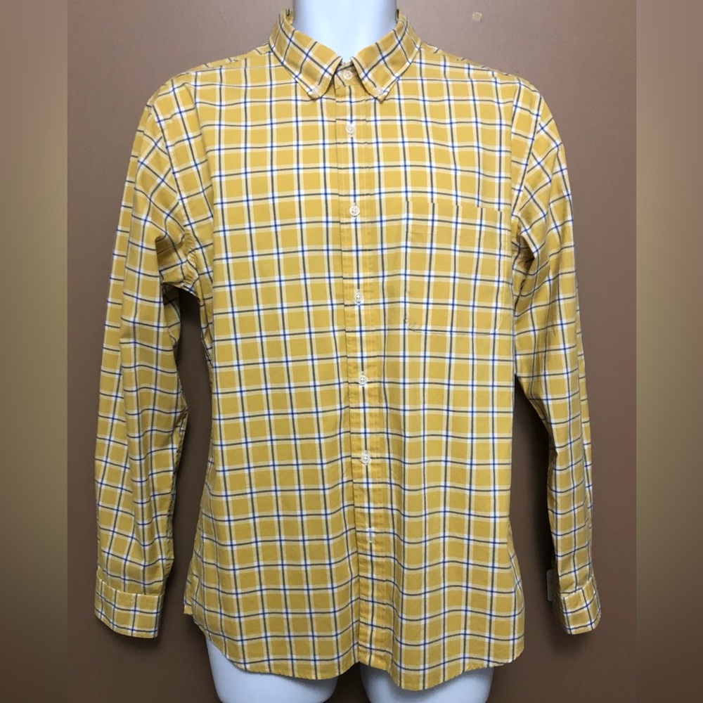 Uniqlo Men’s Yellow with Blue Check Button Down Shirt